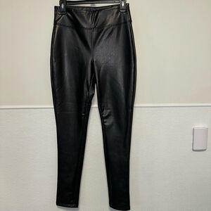 Women's BBJ Los Angeles Pants, M, Black Pleather Faux Leather Leggings Pull on